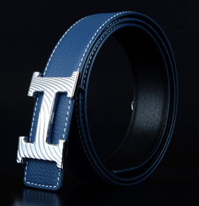 Hermes 2014 Classic Stripe Leather Reversible Belt Blue/Black Wa